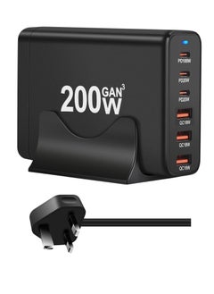 TecV 200W USB C Charger Block Multiple Ports, GaN III USB Charging Station 6 Ports Hub, Multi Port for Laptop MacBook iPad iPhone 15 Galaxy Google Pixel Motorola Dell AirPods Switch  - Image 1