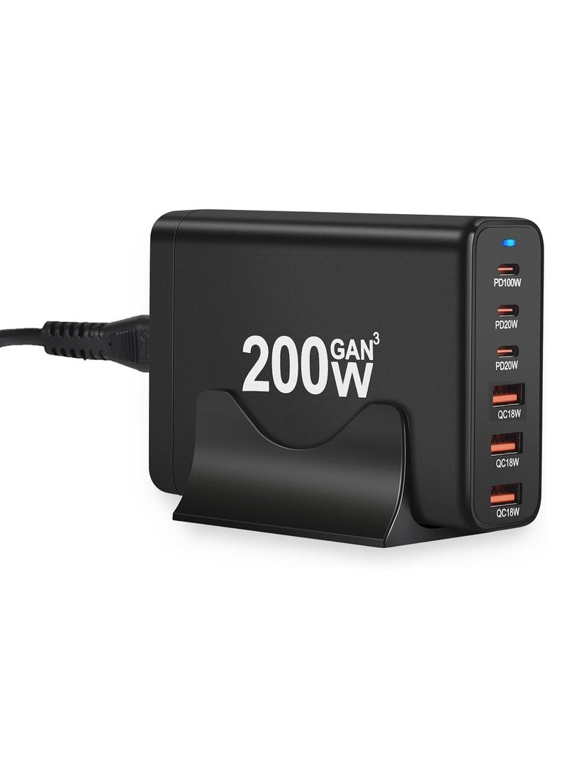TecV - 200W USB C Charger Block Multiple Ports, GaN III USB Charging Station 6 Ports Hub, Multi Port for Laptop MacBook iPad iPhone 15 Galaxy Google Pixel Motorola Dell AirPods Switch - Image 1