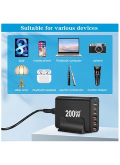 TecV 200W USB C Charger Block Multiple Ports, GaN III USB Charging Station 6 Ports Hub, Multi Port for Laptop MacBook iPad iPhone 15 Galaxy Google Pixel Motorola Dell AirPods Switch  - Image 4