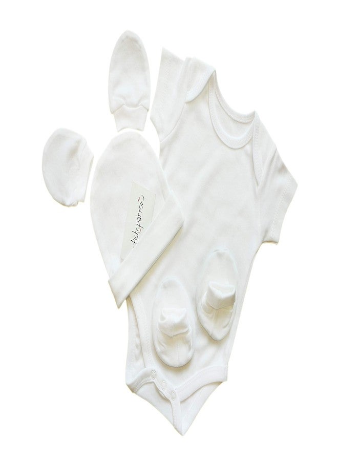 Picksparrow Cotton Newborn Baby Rompers, Cap, Booties, Mittens Set/Newborn Essentials (Solid White, Pack of 4) (Set of 4(Premium), 0-3 Months) - Image 1