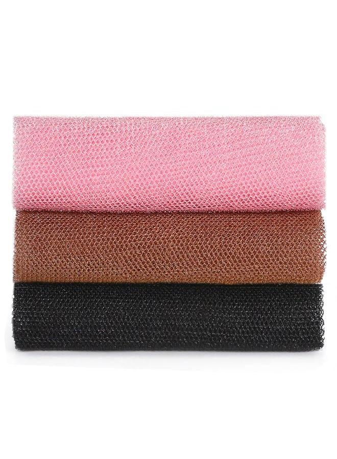 JASSINS African Exfoliating Net, African Sponge Net,Body Exfoliating Long Net Shower Body Scrubber Back Scrubber Skin Smoother（Black+Coffee+Pink） - Image 1
