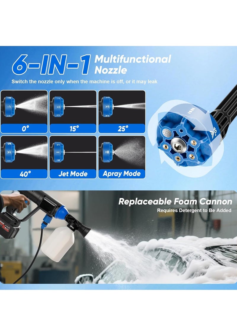 Sharpdo Cordless Pressure Washer - 6-in-1 Nozzle Power Washers - 18000mAh Battery Powered - 50Bar 500W Portable Power Washer Gun with Foam Generator Nozzle Water Pump for Car Wash, Home, Yard - Image 2