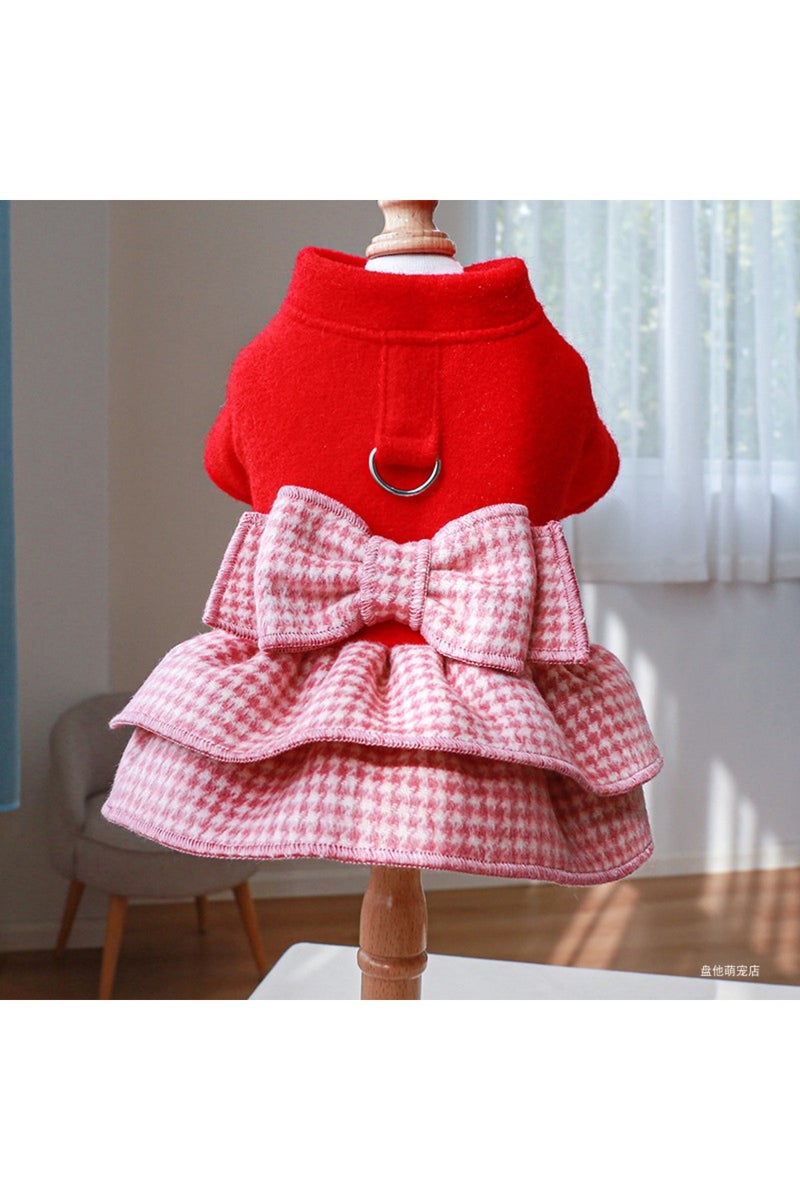 erorex L Red 1PC Pet Clothes Cat Autumn Winter Thickened Warm Red Princess Dress Belt Traction Buckle Suita