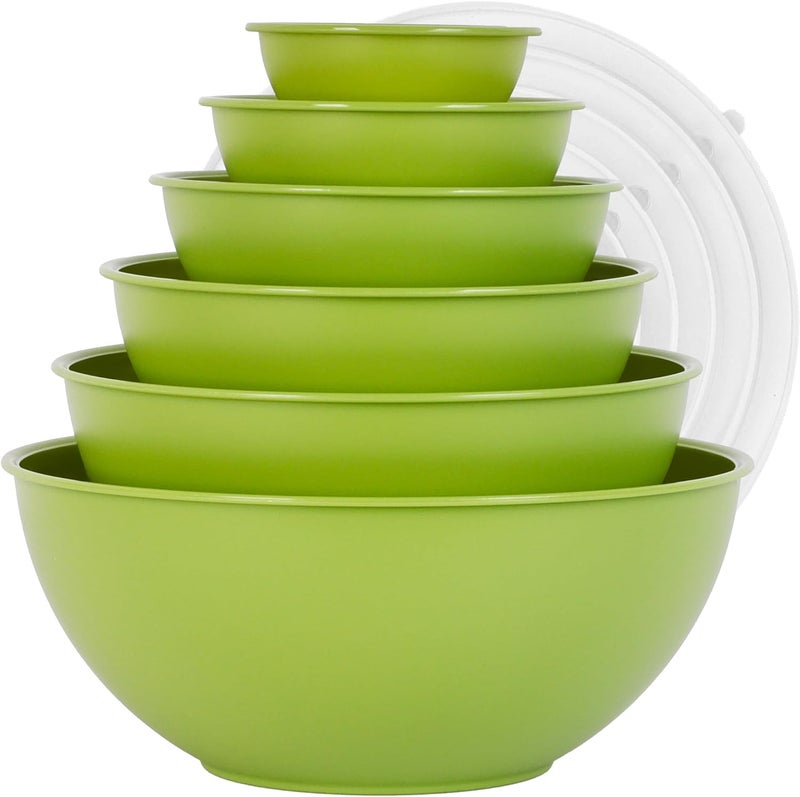 BoxedHome Mixing Bowl Set with Lid, Mixing Bowls, 12-Pack Mixing Bowl Set, Plastic Salad Bowl Non-Slip Stackable Serving Bowls for Kitchen (6 Bowls and 6 Lids, Light Green) - Image 1
