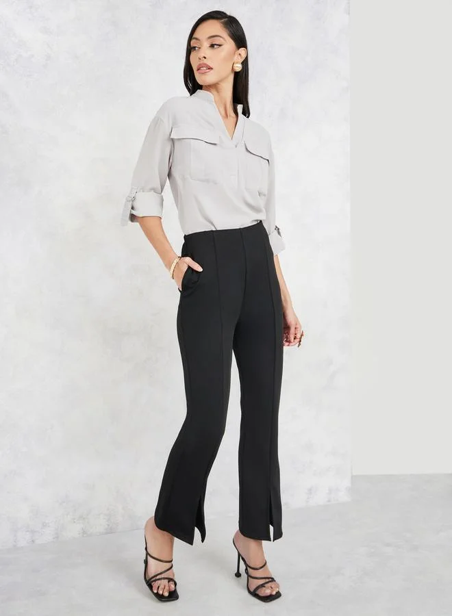 Styli Pocket Detail Blouse with Roll Up Sleeves