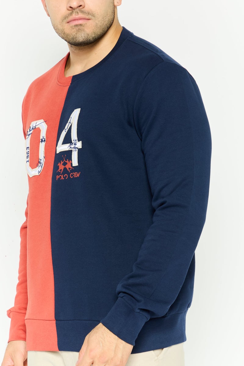 La Martina Men Crew Neck Embraided Logo Long Sleeves Sweatshirt, Navy - Image 3