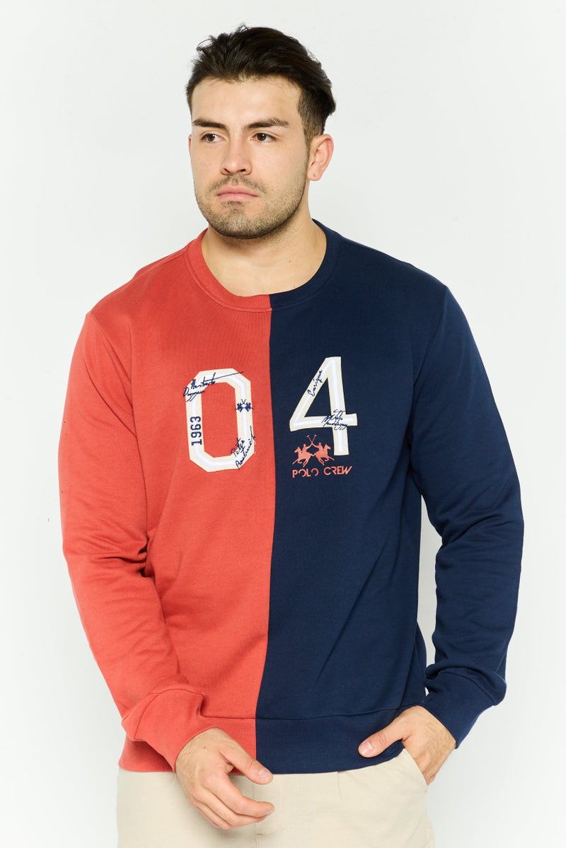 La Martina Men Crew Neck Embraided Logo Long Sleeves Sweatshirt, Navy - Image 1