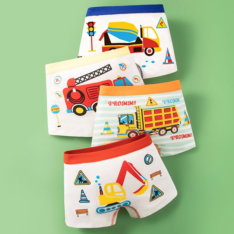 Boys Cotton Cartoon Boxer Briefs 1024 water wheel digging machine