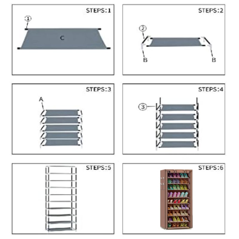 Peng General Shoe Rack, 10-Layer Stylish Shoe Organizer, Shoe Rack for Entryway Hallway Storage Furniture with Non-Woven Fabric Dustproof Cover, Open Shelves Perfect for organizing shoes (Brown A) - Image 4