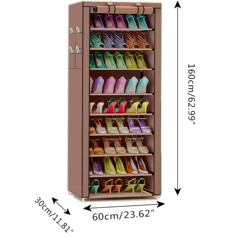 Peng General Shoe Rack, 10-Layer Stylish Shoe Organizer, Shoe Rack for Entryway Hallway Storage Furniture with Non-Woven Fabric Dustproof Cover, Open Shelves Perfect for organizing shoes (Brown A) - Image 5