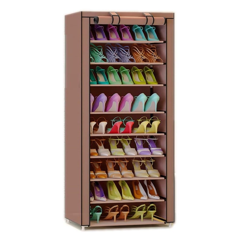 Peng General Shoe Rack, 10-Layer Stylish Shoe Organizer, Shoe Rack for Entryway Hallway Storage Furniture with Non-Woven Fabric Dustproof Cover, Open Shelves Perfect for organizing shoes (Brown A) - Image 1