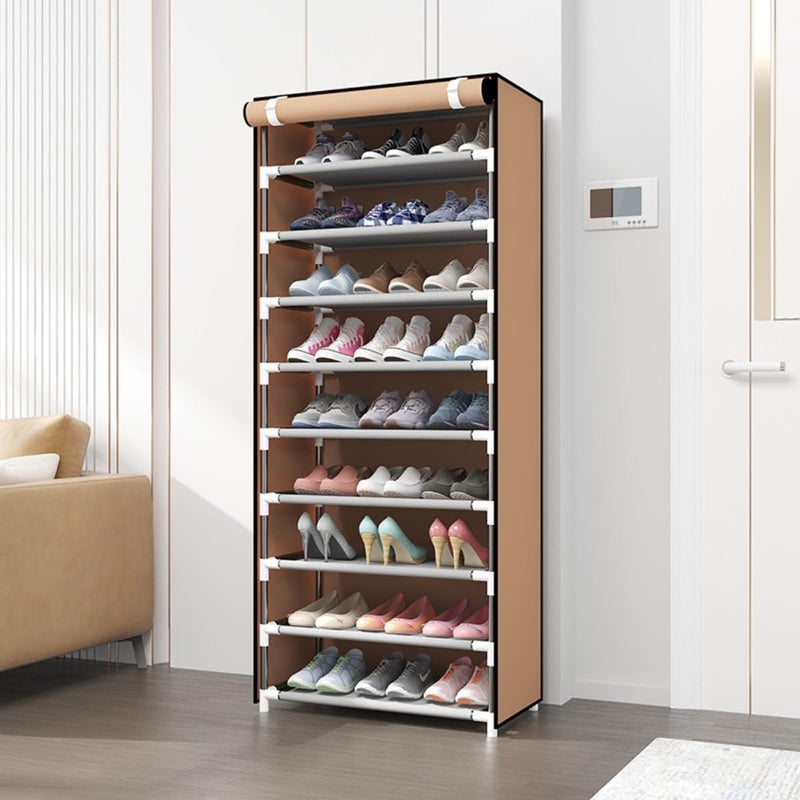 Peng General Shoe Rack, 10-Layer Stylish Shoe Organizer, Shoe Rack for Entryway Hallway Storage Furniture with Non-Woven Fabric Dustproof Cover, Open Shelves Perfect for organizing shoes (Brown A) - Image 2