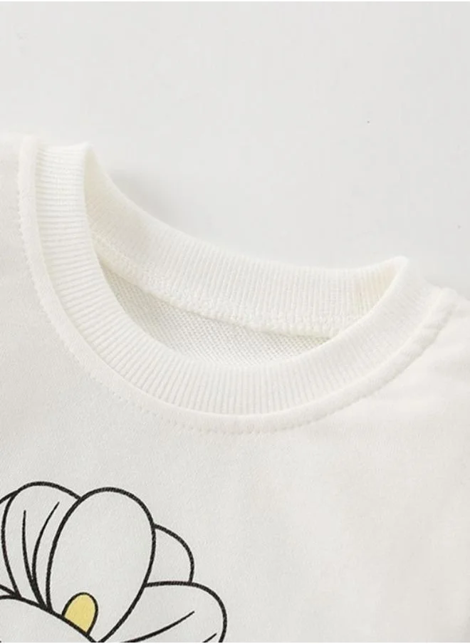 YUNIQEE White Printed Long Sleeve Crew Neck T-Shirt