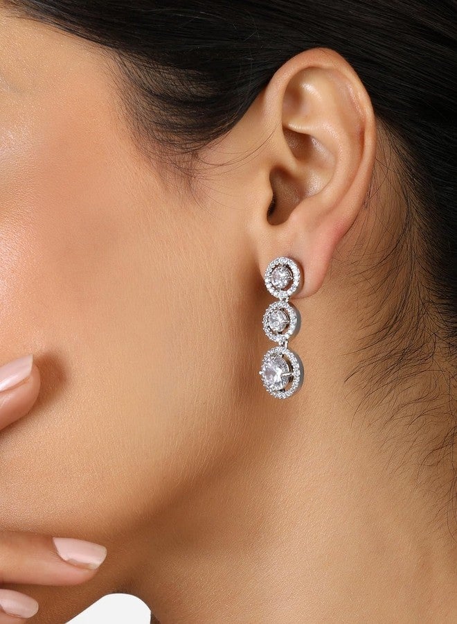 Ami Silver Tone Dazzling Cubic Zirconia Embellished Bling Brass Drop Earrings For Women-ZPFK19490 - Image 4