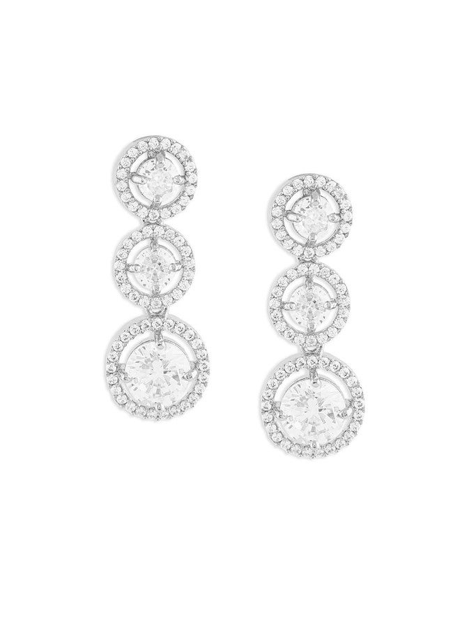 Ami Silver Tone Dazzling Cubic Zirconia Embellished Bling Brass Drop Earrings For Women-ZPFK19490 - Image 1