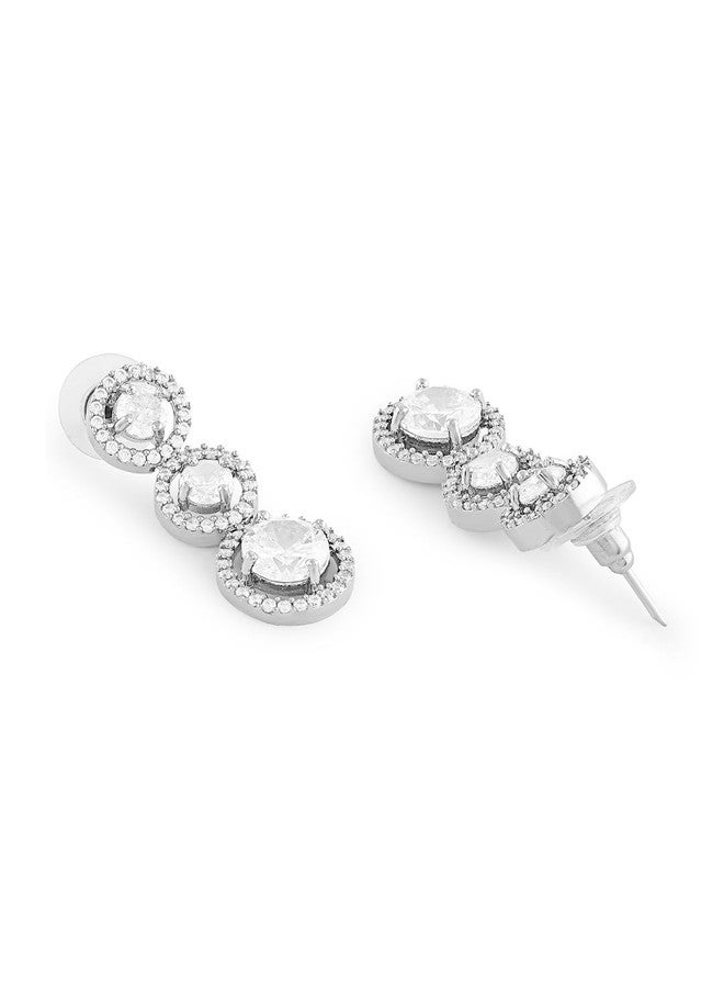 Ami Silver Tone Dazzling Cubic Zirconia Embellished Bling Brass Drop Earrings For Women-ZPFK19490 - Image 5