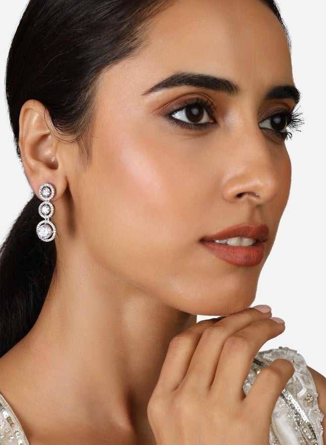 Ami Silver Tone Dazzling Cubic Zirconia Embellished Bling Brass Drop Earrings For Women-ZPFK19490 - Image 3