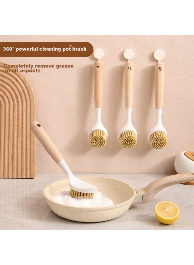 Mengting Long-handled Pot Scrubber, Household Small Brush, Kitchen Non-stick Pan Cleaning Tool, Wooden Handle Pot Brush, Cleaning Miracle, Two-pack - Image 3