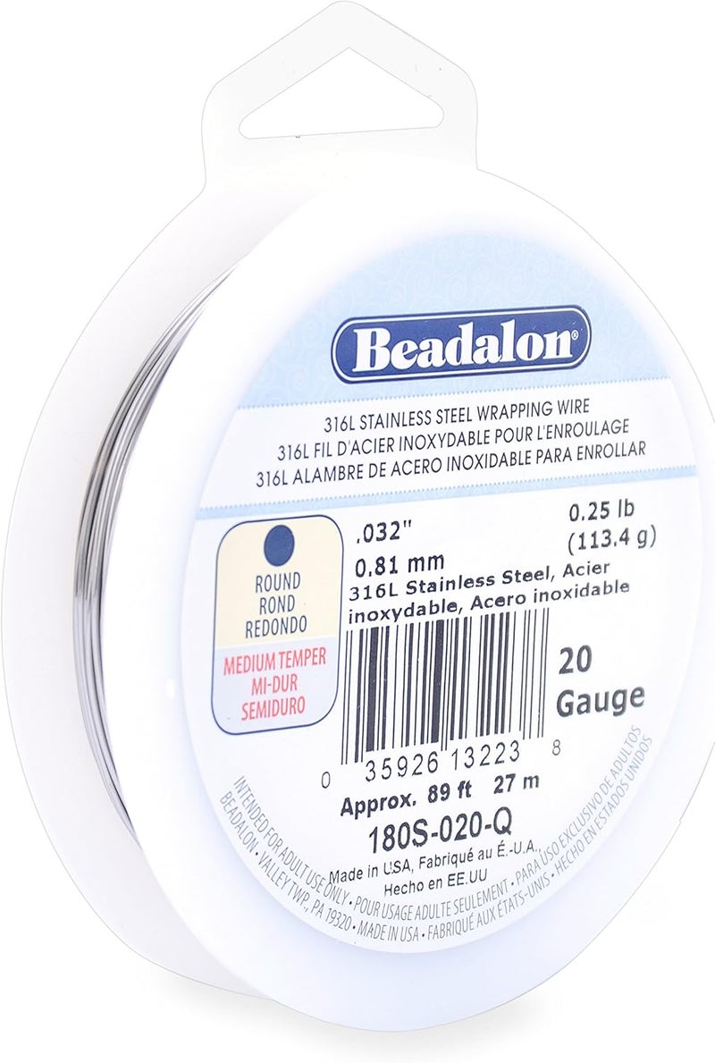 Beadalon سلك لف من الفولاذ المقاوم للصدأ 316L من بيدالون، قياس 20، بطول 89 قدم، وزن 14 رطل - Image 2