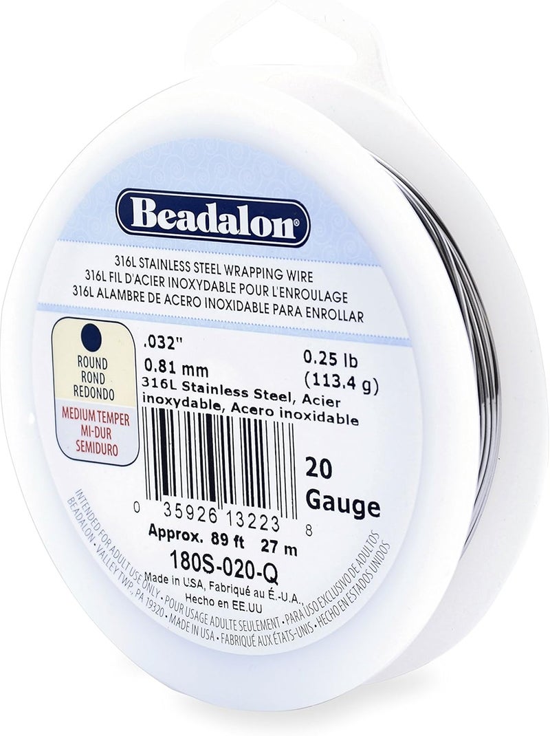 Beadalon سلك لف من الفولاذ المقاوم للصدأ 316L من بيدالون، قياس 20، بطول 89 قدم، وزن 14 رطل - Image 3
