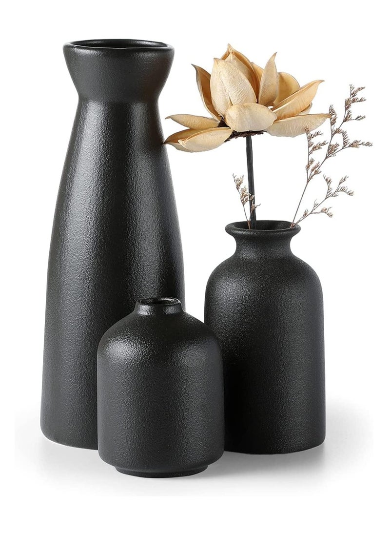 Arabest Ceramic Vase Set - 3 Small Vase Decor, Modern Home Decor, Decorative Vase, Pampas Vase, Dried Flower Vase, Living Room, Table Stand, Centerpiece (Black)  - Image 1
