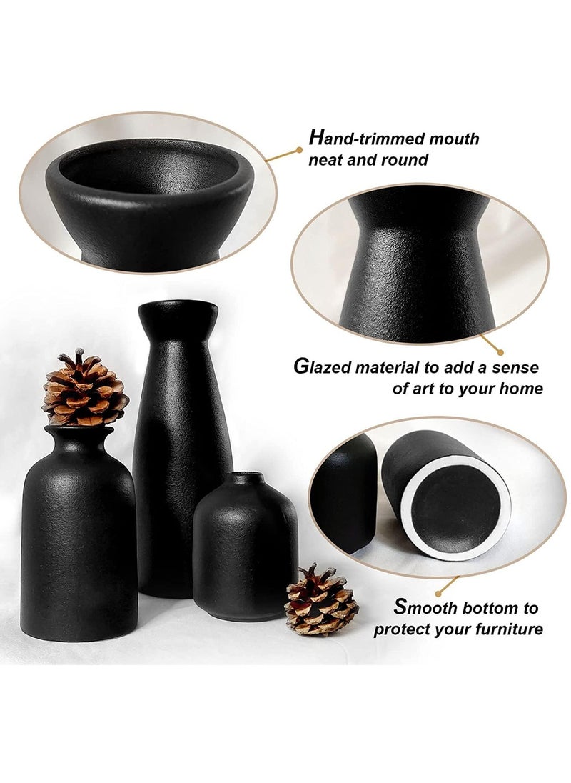 Arabest Ceramic Vase Set - 3 Small Vase Decor, Modern Home Decor, Decorative Vase, Pampas Vase, Dried Flower Vase, Living Room, Table Stand, Centerpiece (Black)  - Image 3