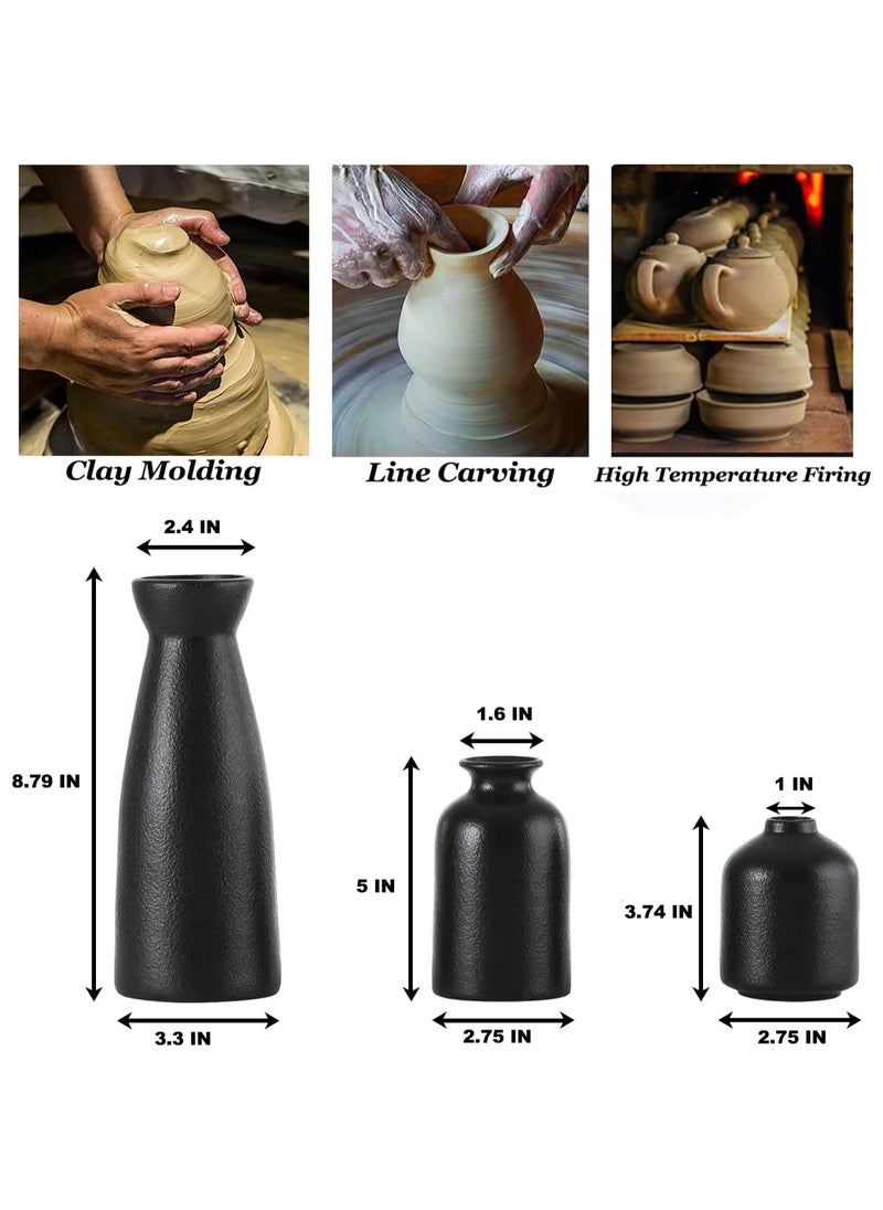 Arabest Ceramic Vase Set - 3 Small Vase Decor, Modern Home Decor, Decorative Vase, Pampas Vase, Dried Flower Vase, Living Room, Table Stand, Centerpiece (Black)  - Image 4