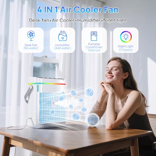 AJVV Portable Air Conditioners 40oz Water Tank 3 Wind Speed 3 Cool Mist 13H Timer 7 LED Light Personal Air Conditioner Small Mini Air Conditioner Portable Air Cooler for RoomOffice - Image 3