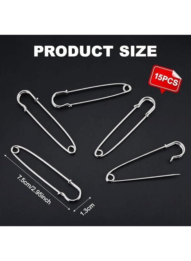 ChicAbode 15 Pcs Large Safety Pin Set, 3 Inch/75mm Stainless Steel Extra Large Safety Pins, Strong for Fixing Blankets, Shawls, Ideal for Crafts, Arts, Clothes Brooch Making, Rust-Resistant for Long Term Use - Image 2