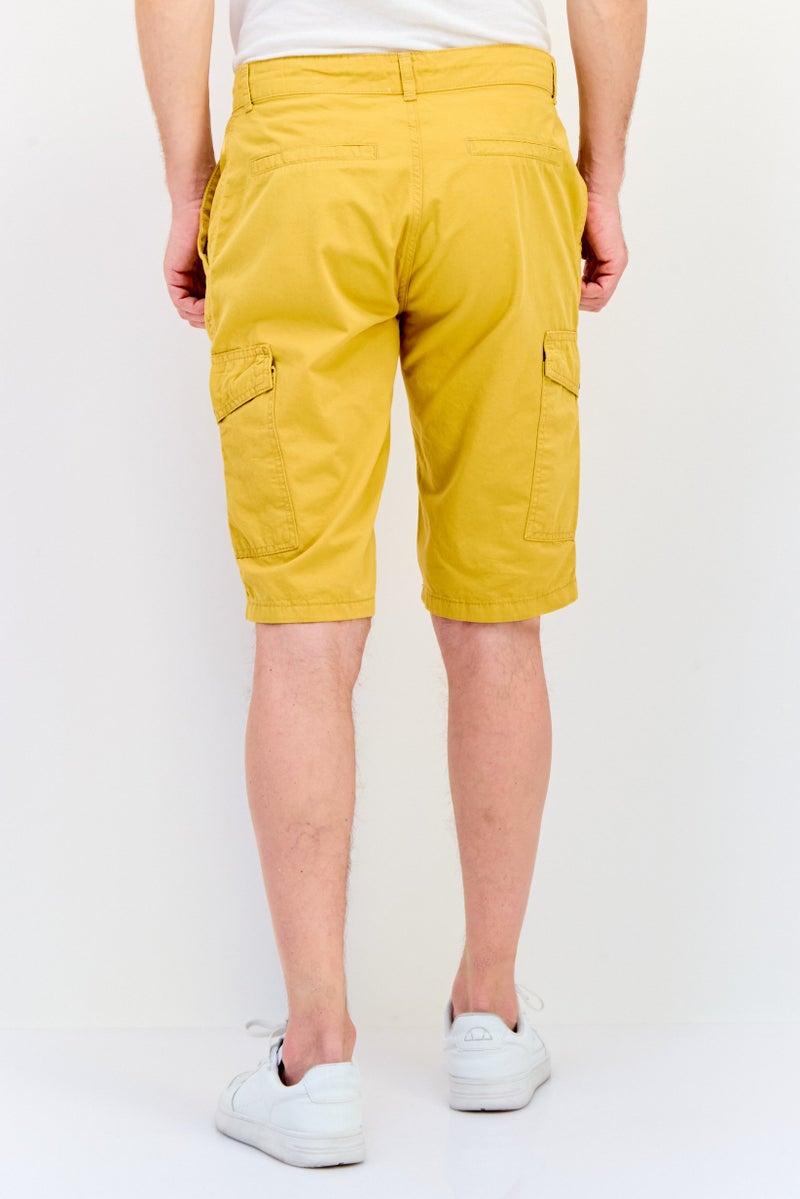 DeFacto Men Solid Cargo Shorts, Mustard - Image 3