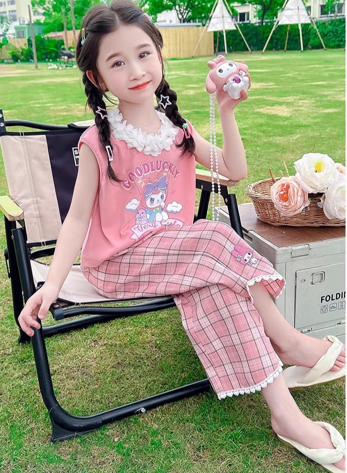 kuromi Children's Summer Dress Girl Set Cartoon Kulomi Top Pants 2 Piece Set 6-8 Years Old (130cm) - Image 2