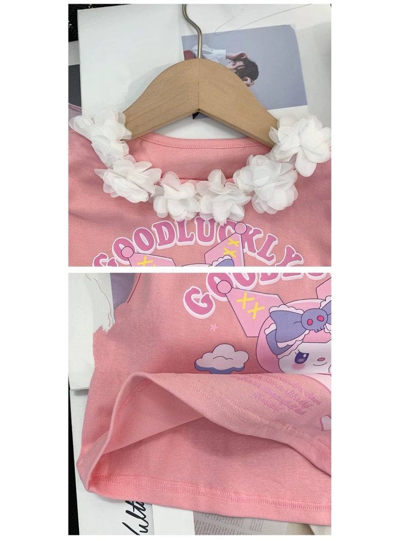 kuromi Children's Summer Dress Girl Set Cartoon Kulomi Top Pants 2 Piece Set 6-8 Years Old (130cm) - Image 3