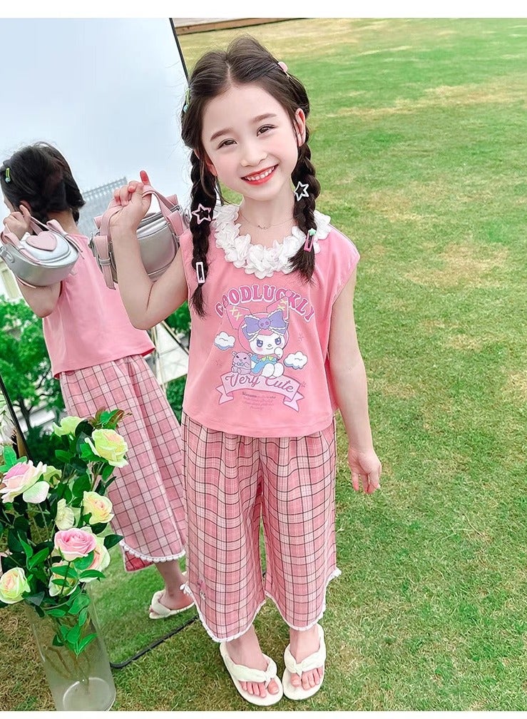 kuromi Children's Summer Dress Girl Set Cartoon Kulomi Top Pants 2 Piece Set 6-8 Years Old (130cm) - Image 4