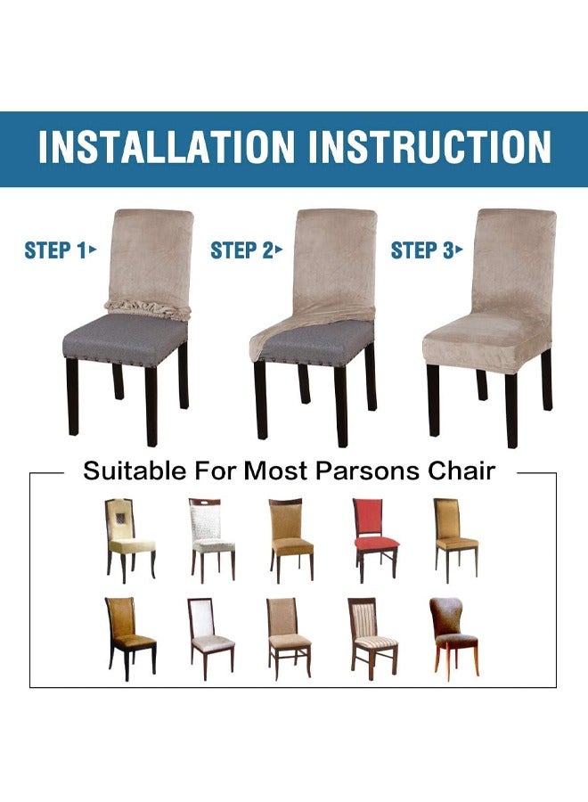 DUNISO 6 Pcs Velvet Dining Chair Covers,Stretch Chair Covers for Dining Room Set ,Parson Chair Slipcovers Chair Protectors Covers Dining, Soft Thick Solid Velvet Fabric Washable,Taupe - Image 5