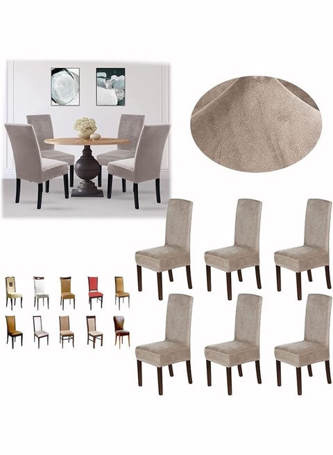 6 Pcs Velvet Dining Chair Covers,Stretch Chair Covers for Dining Room Set ,Parson Chair Slipcovers Chair Protectors Covers Dining, Soft Thick Solid Velvet Fabric Washable,Taupe
