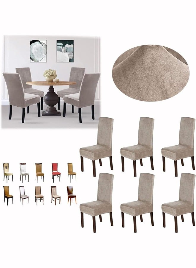 DUNISO 6 Pcs Velvet Dining Chair Covers,Stretch Chair Covers for Dining Room Set ,Parson Chair Slipcovers Chair Protectors Covers Dining, Soft Thick Solid Velvet Fabric Washable,Taupe - Image 1