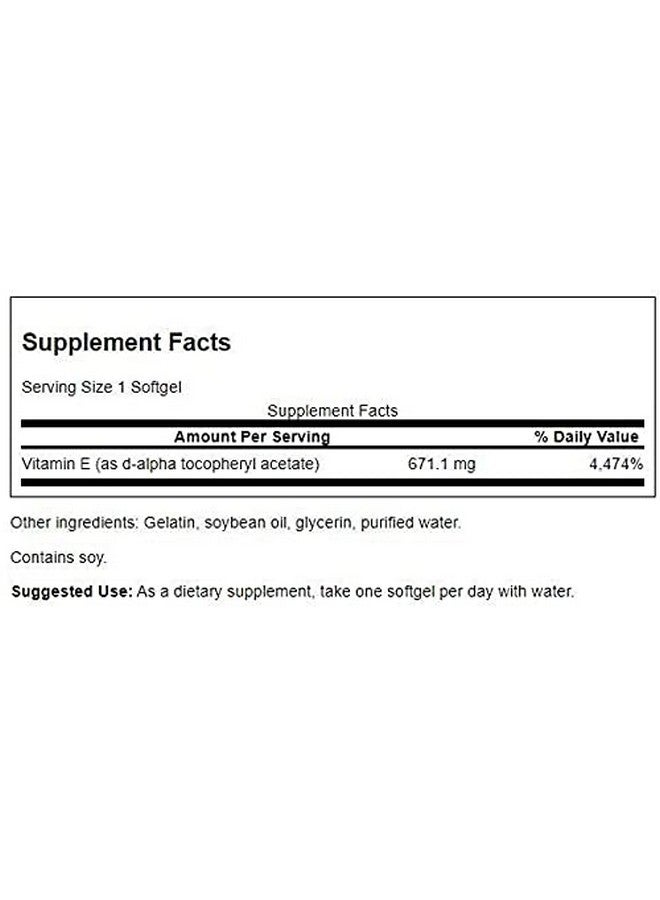 SWANSON Vitamin E Natural Vitamin Supplement Promoting Cardiovascular Health Natural Formula Delivering Essential D Alpha Tocopherols (100 Softgels 1000 Iu Each) - Image 3