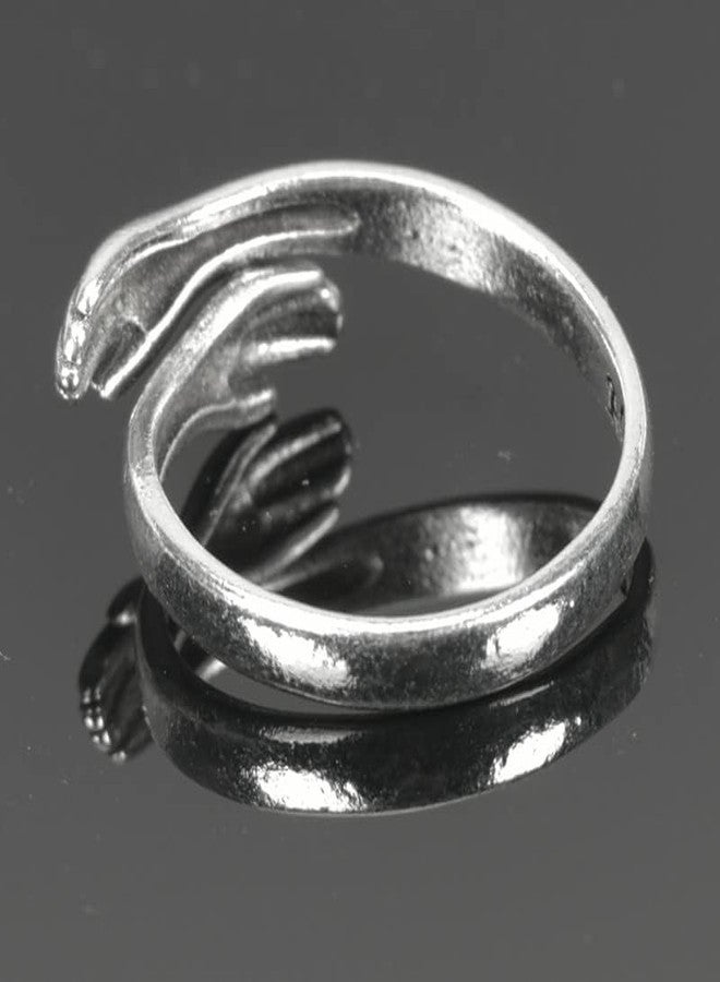 Xiyantiji Hug Rings for Women Men Adjustable Finger Rings Silver Hug Open Ring hugging Hand Ring for Women - Image 4