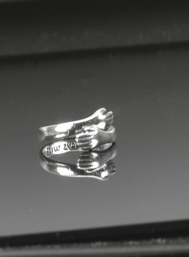 Xiyantiji Hug Rings for Women Men Adjustable Finger Rings Silver Hug Open Ring hugging Hand Ring for Women - Image 3