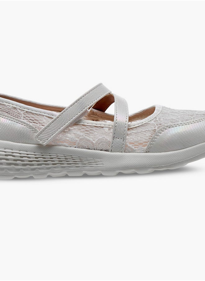 Little Missy Girls Lace Detail Mary Jane Shoes with Hook and Loop Closure  - Image 3