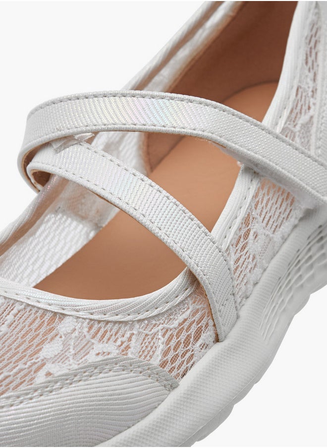 Little Missy Girls Lace Detail Mary Jane Shoes with Hook and Loop Closure  - Image 4