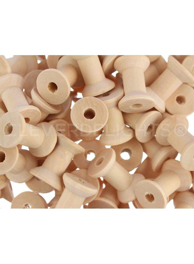 CleverDelights 100 Pack - CleverDelights 1 1 8  x 3 4  Wood Spools - Unfinished Wooden Spools - Thread Bobbin Cord Wire Sewing - Image 4