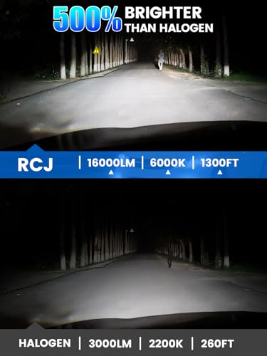 RCJ 9005 Bulbs, 16000LM Super Bright HB3 Fog Light, 6000K Cool White, Real 1:1 Size Plug and Play, Canbus Ready, lP67 Waterproof, Pack of 2 - Image 2