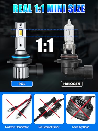 RCJ 9005 Bulbs, 16000LM Super Bright HB3 Fog Light, 6000K Cool White, Real 1:1 Size Plug and Play, Canbus Ready, lP67 Waterproof, Pack of 2 - Image 4