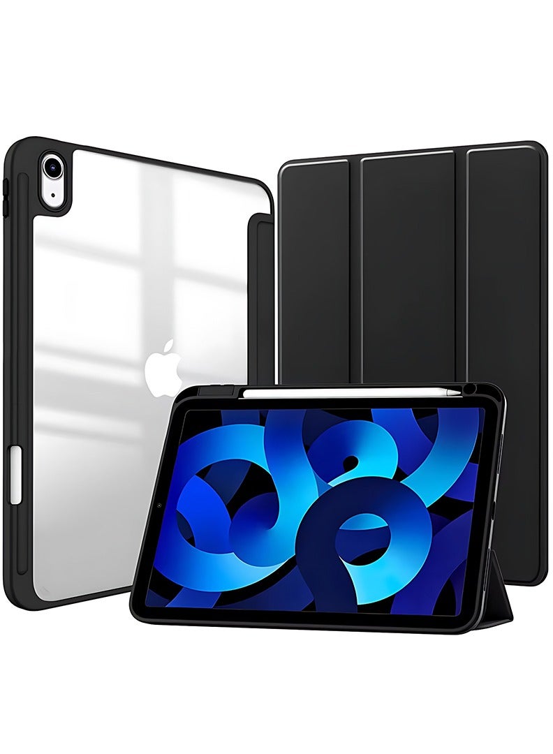 Theodor Hybrid Slim Case for iPad Air 11-Inch M3 2025/ M2 2024, iPad Air 5/4 (2022/2020 5th/4th Gen 10.9-Inch), with Pencil Holder, Shockproof Trifold Stand Protective Cover with Soft TPU Clear Back, Auto Sleep/Wake Apple Black  - Image 1