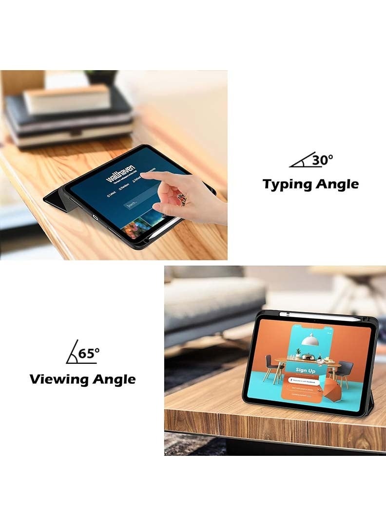 ثيودور جراب خلفي شفاف رفيع لجهاز iPad Air مقاس 11 بوصة (M4 2026/ M3 2025/ M2 2024) - غطاء حماية هجين مقاوم للصدمات مع حامل قلم، خاصية التشغيل/الإيقاف التلقائي، حامل ثلاثي الطي - أسود - Image 5