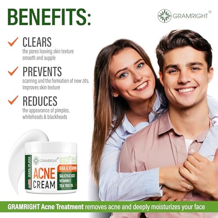GRAMRIGHT Acne Face Cream - Acne Spot Treatment for Face & Acne Dots - Tea Tree Oil & Salicylic Acid - Natural Cystic Acne Treatment - Made in USA - For All Skin Types - Acne Scar Cream & Pimple Remover 4 fl.oz - Image 5