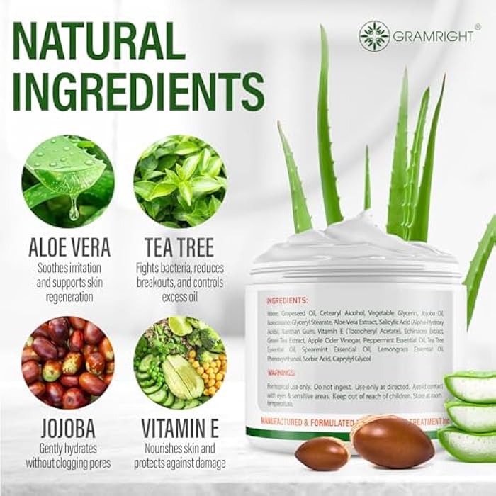 GRAMRIGHT Acne Face Cream - Acne Spot Treatment for Face & Acne Dots - Tea Tree Oil & Salicylic Acid - Natural Cystic Acne Treatment - Made in USA - For All Skin Types - Acne Scar Cream & Pimple Remover 4 fl.oz - Image 2