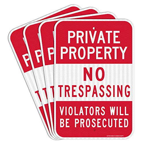 Faittoo (4 Pack) Private Property No Trespassing Sign, Violators Will Be Prosecuted, 18 x 12 Engineer Grade Reflective Sheeting Rust Free Aluminum, Weather Resistant, Waterproof, Durable Ink, Easy to Mount - Image 1
