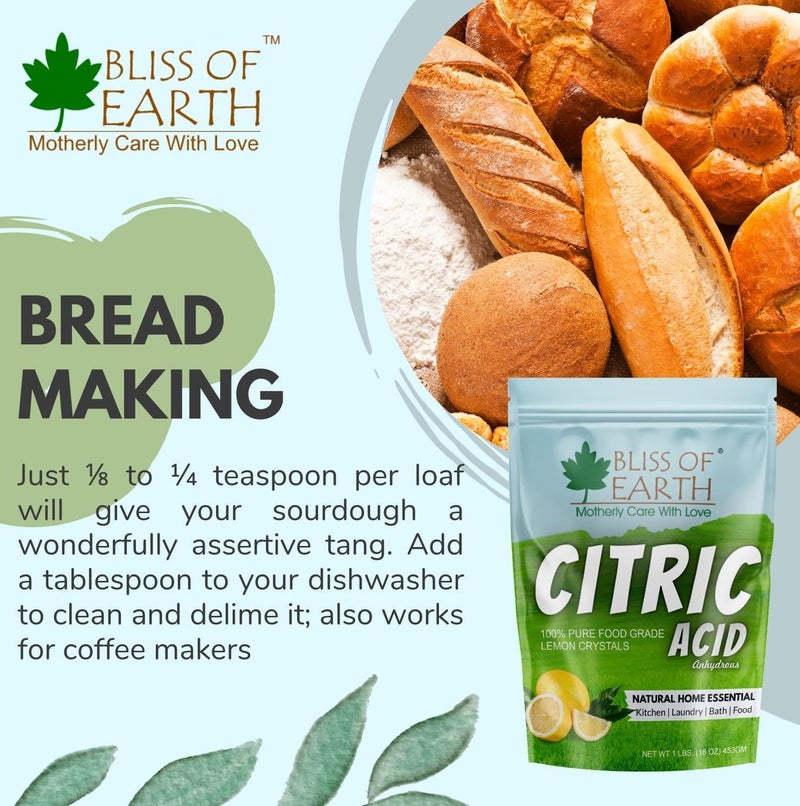 Bliss of Earth Citric Acid Powder 907g (Pack of 3) | Pure Fine Crystals Sour Salt for Cooking, Baking, Drinks & Candy | Powerful Limescale Remover, Descaler for Kettle, Cleaning, & DIY Bath Bombs - Image 3